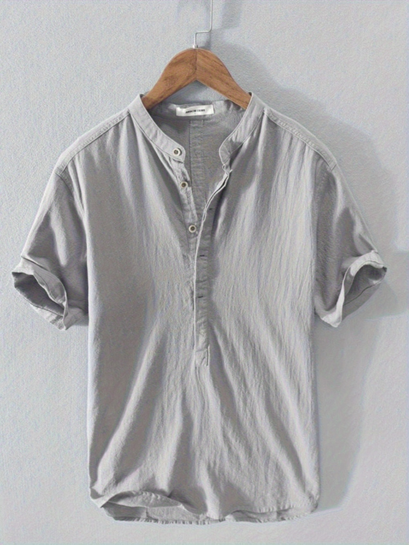 2026mens   shirt unisex made of linen breathable and quick drying loose fit casual and stylish with a stand up collar and short sleeves suitable for summer wear