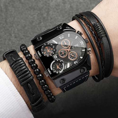 conjunto de relógio de de com balança digital de e pulseira, tendência de da moda masculina, 4 peças/conjunto, caixa de relógio não