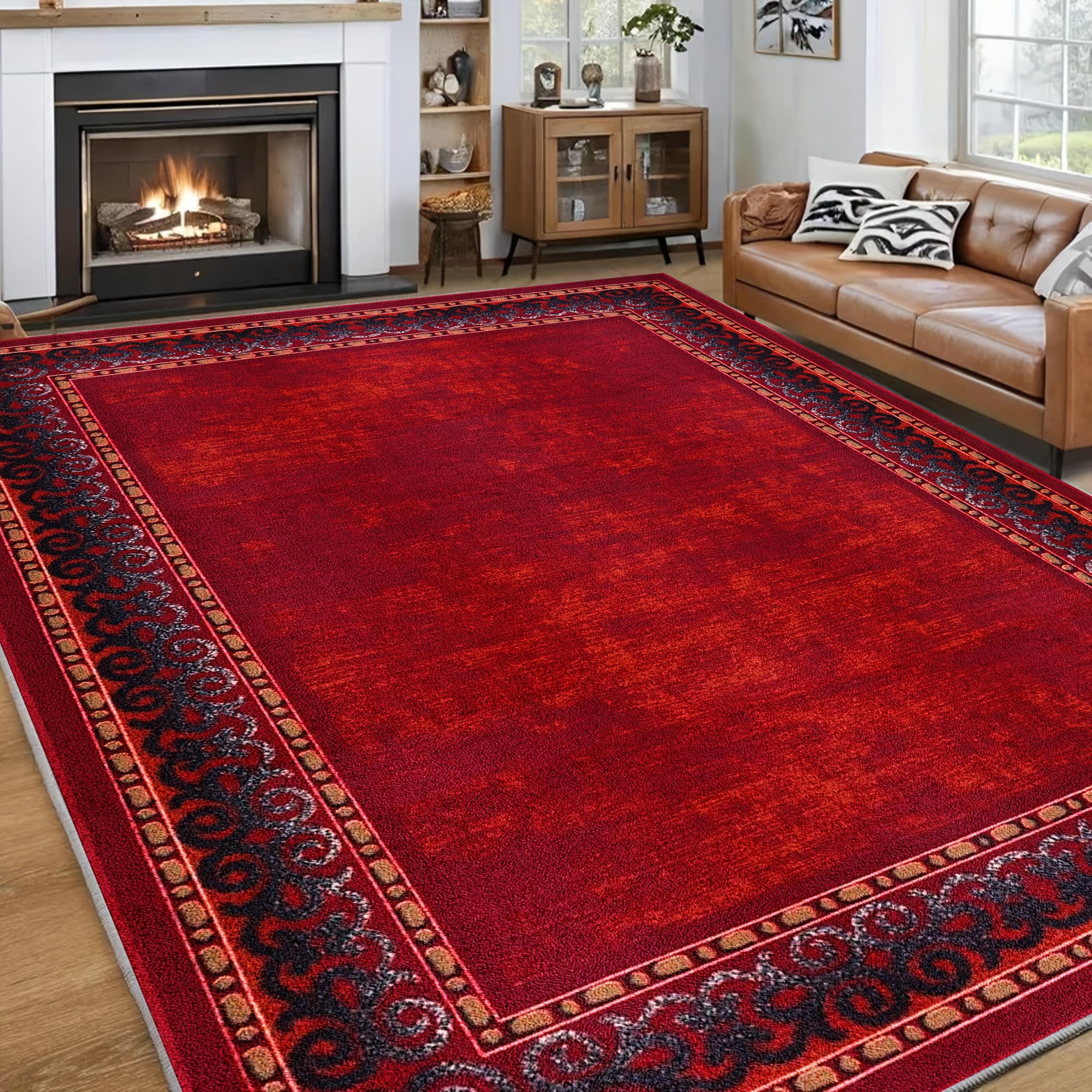 TEMU [velvet] Luxurious Velvet Area Rug, Red Bohemian Persian Carpet, Perfect For Living Rooms, Bedrooms, And Indoor Spaces, Bohemian Floral Mat |