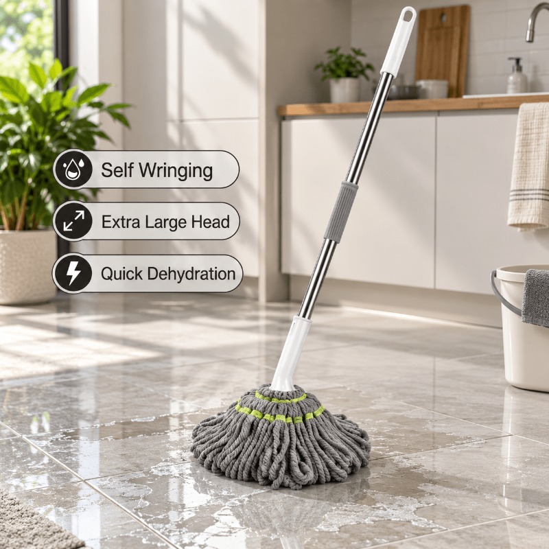 3pcs Set [Hand-Free Rotating Microfiber Mop X1 And Hook X2] with... product image 4