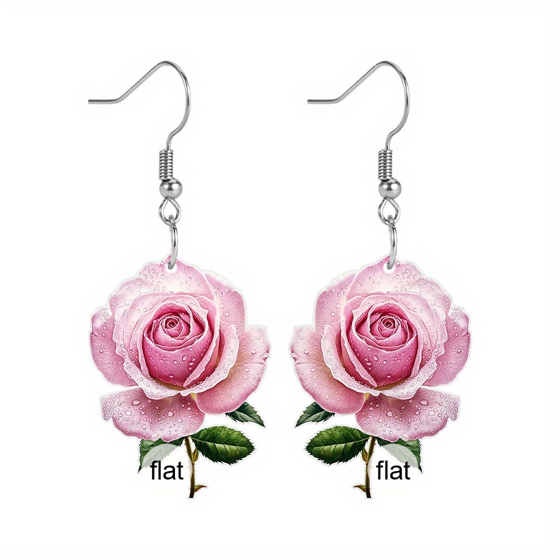 E-shop 2D Flache 1 Paar Frühlings Valentinstag Rosa Traditionelles Blumenmuster Acryl Ohrringe für Frauen Hypoallergen Doppelseitiges Muster Party