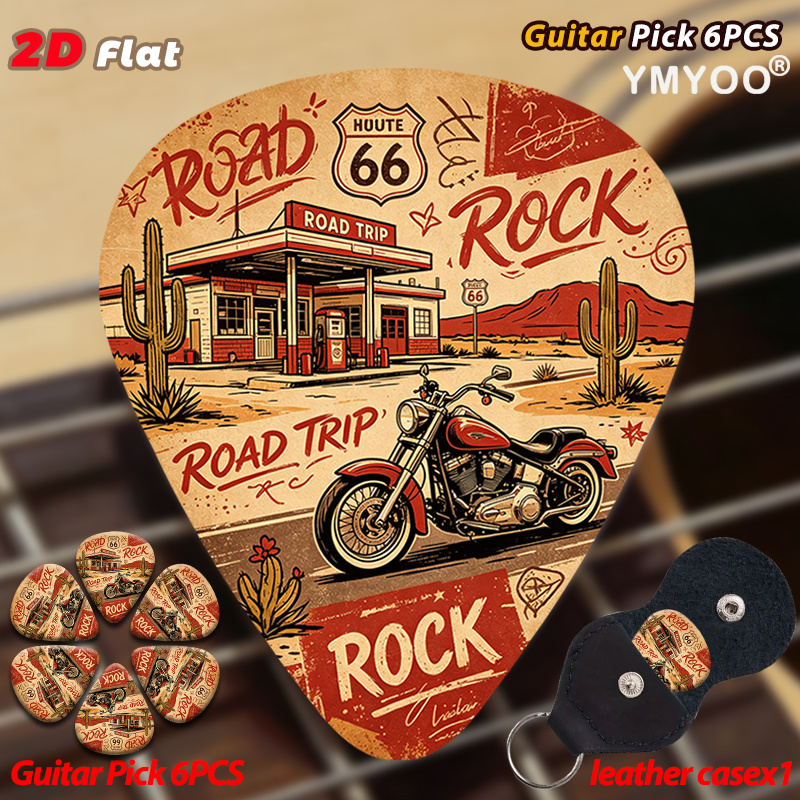 TEMU 2d Flat 6pcs Guitar Picks Guitar Pick Set Road Trip For Rock Motorcycle For Rock Music Enthusiasts Trips