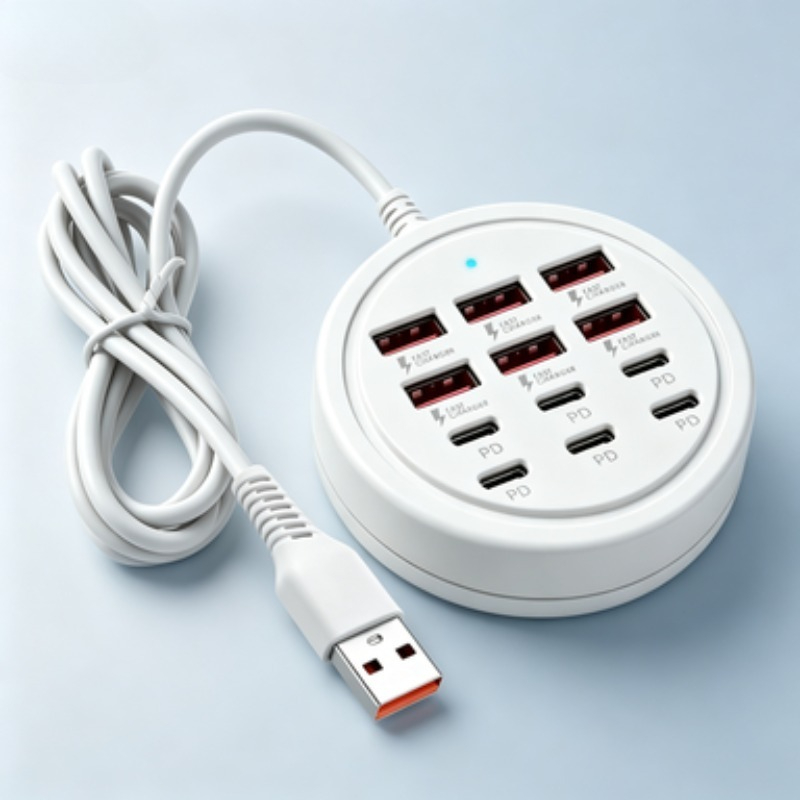 TEMU Station de charge USB C multi-porte 12, 6 USB-A et 6 PD Type-C 66W de charge rapide, Bloc chargeur de bureau de distribution d'alimentation