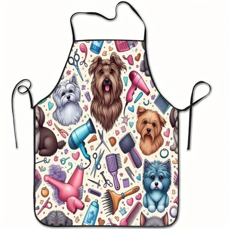 TEMU Kitchen Apron 1pc An Apron Printed With Patterns Of Dog Grooming Tools, Suitable For Use In Men's And Women's Kitchens