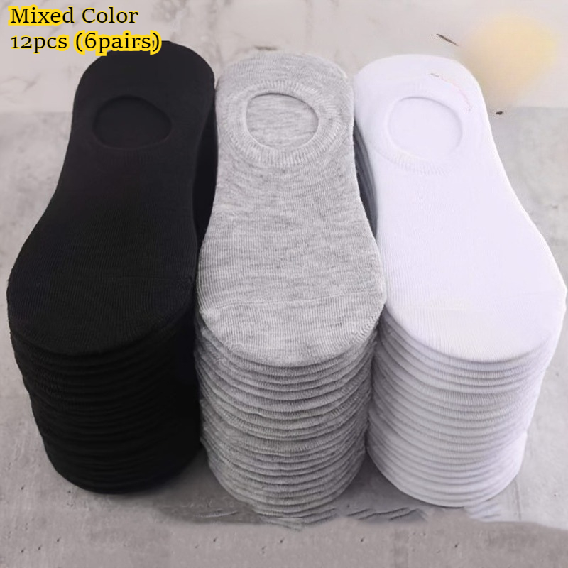 E-shop 12 Stück (6 Paar) Frühling/Sommer atmungsaktive Unsichtbare Socken – Dünne niedrig geschnittene Socken, einfarbige Auswahl, mehrere Farben,