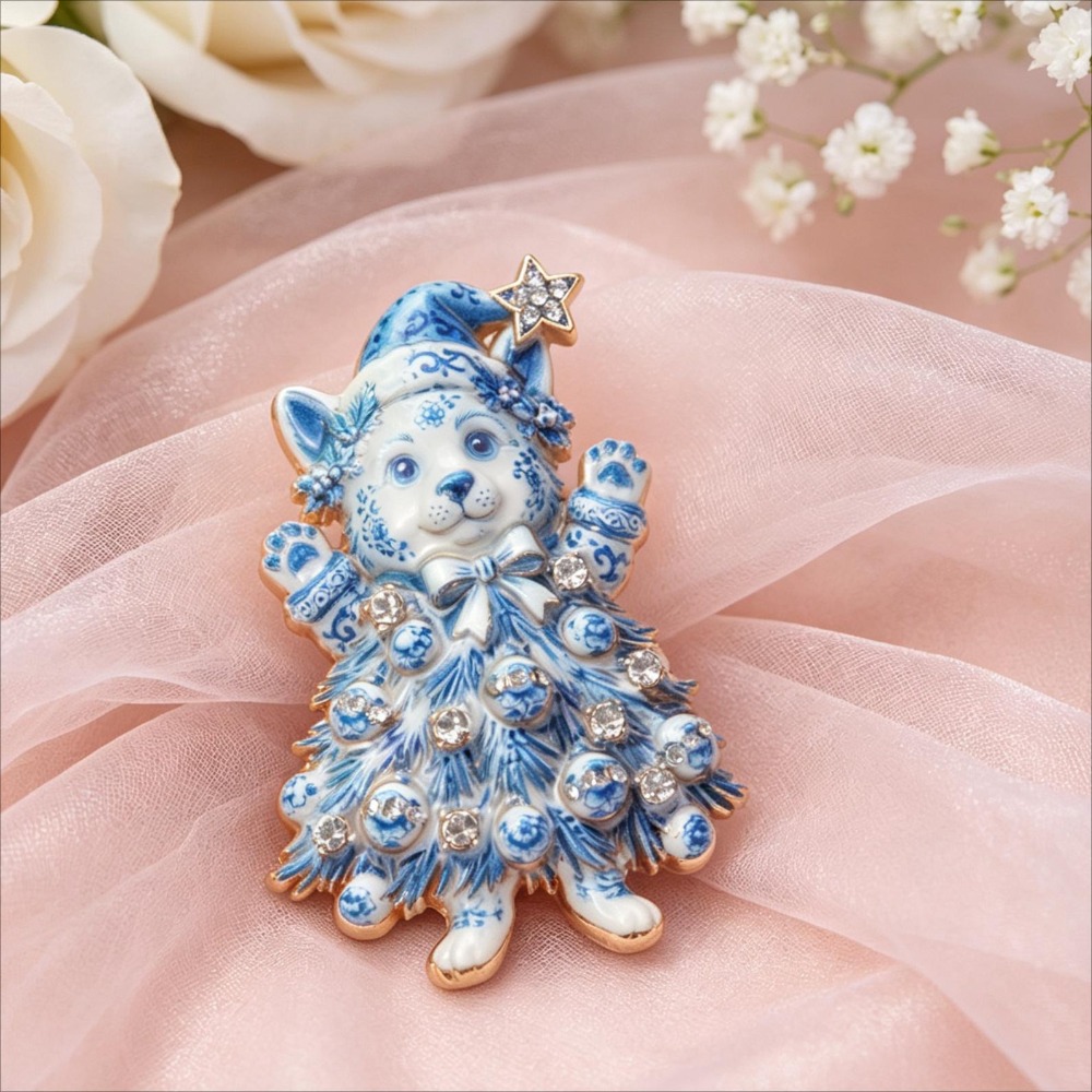 TEMU Christmas Tree Corgi Dog Badge Unisex Accessory Enamel Puppy With Star And Ornaments Inlaid Shiny Stones For Autumn Decor Ideal Gift For Gifting
