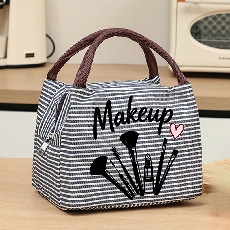 TEMU Pochette de maquillage imprimée pour femme, avec un design à rayures et une simple et . Organise parfaitement un ensemble complet de produits de