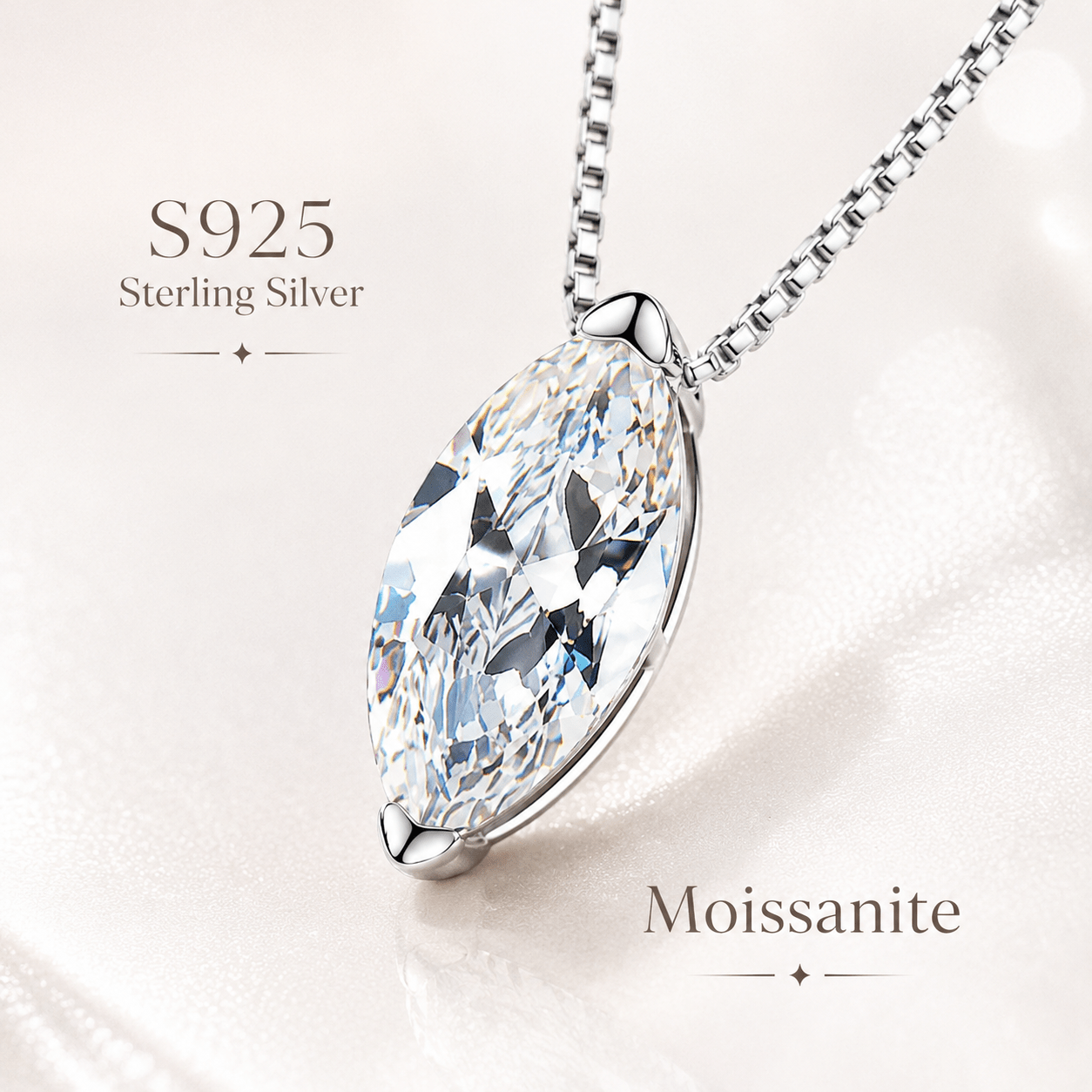S925 Sterling Silver Moissanite Pendant Necklace, Lightweight