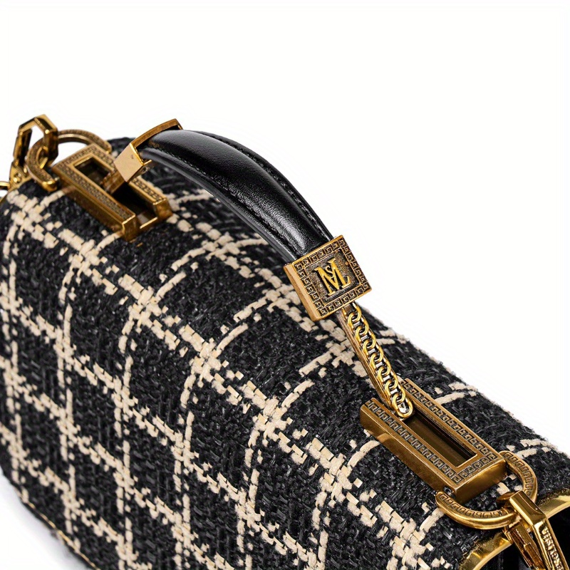 Houndstooth Split Leather Top Handle Shoulder Bag
