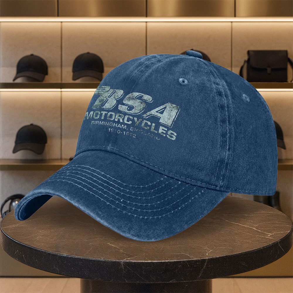 TEMU 1 Casual And Stylish Retro Bsa Motorcycle Printed Washed Baseball , High-end Versatile Outdoor Accessory, Unisex Baseball , Fashionable Classic