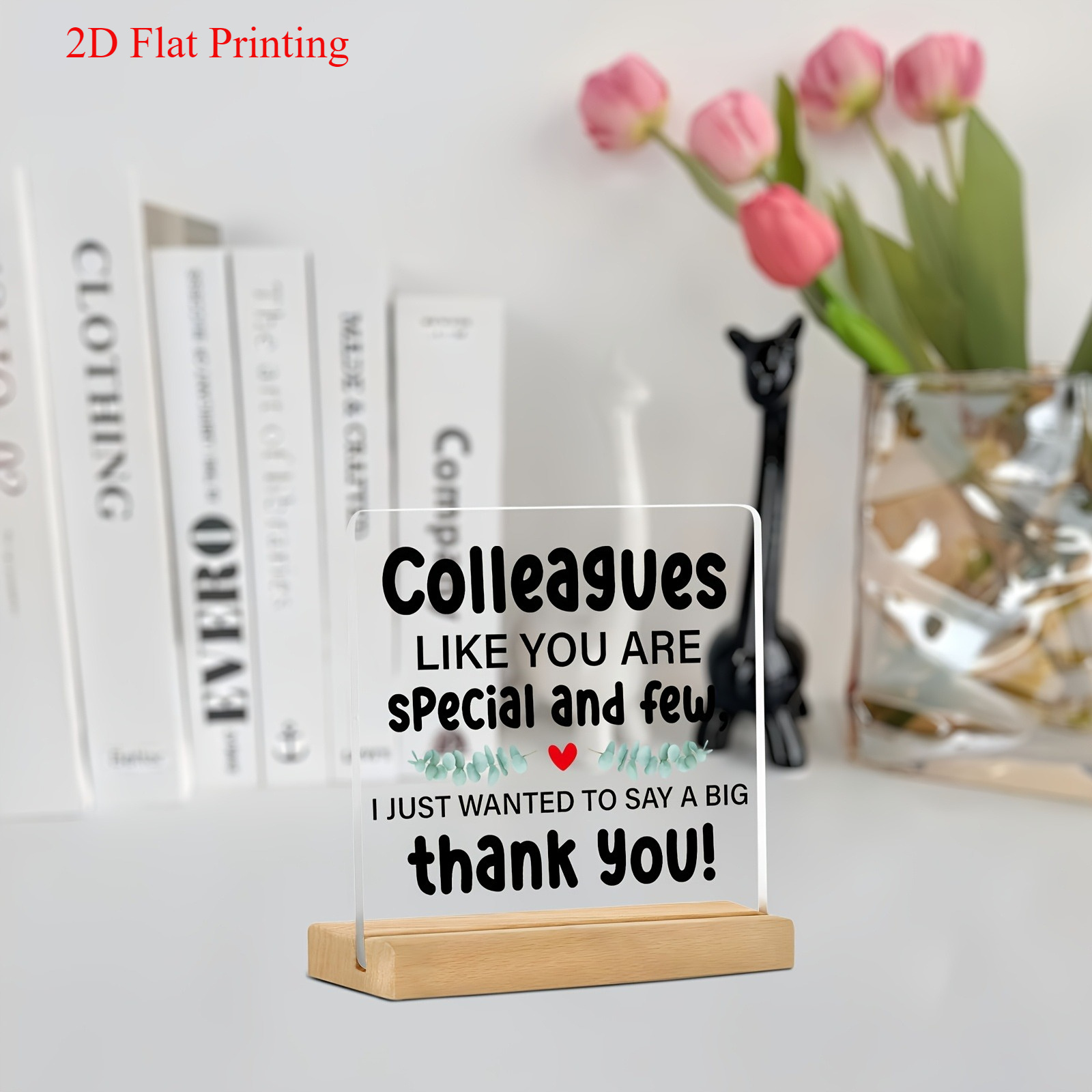 TEMU 2d Flat Printing - 1pc Gratitude Acrylic Table Sign With Wooden Base - Message: "colleagues Are Rare." | Ideal Thank-you Gift For Office