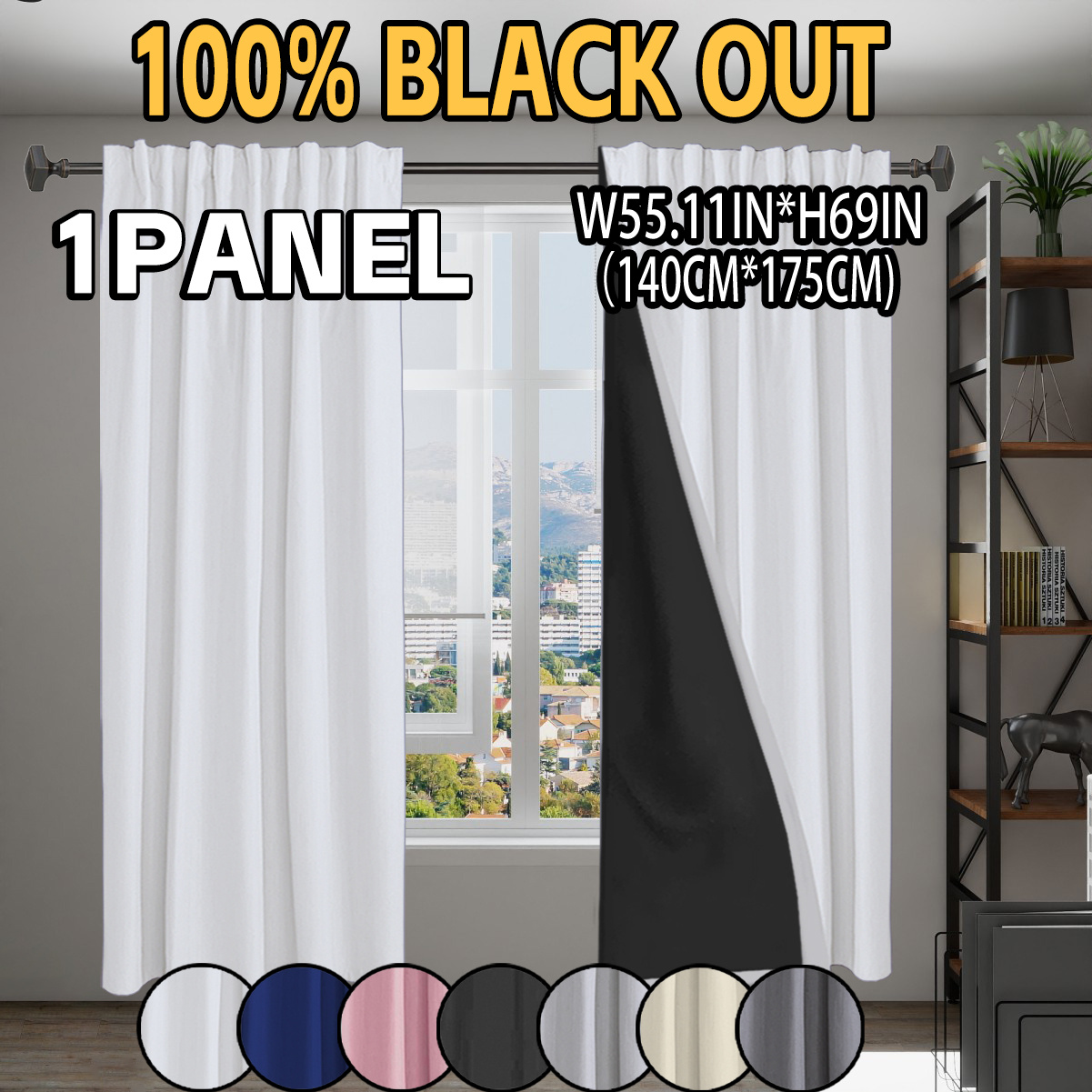 TEMU 1pc, 100% Blackout Sunshade Insulating Curtain, Solid Color Polyester Material Lined, Modern , Darkening Indoor Space, Top Rod Hanging, Suitable
