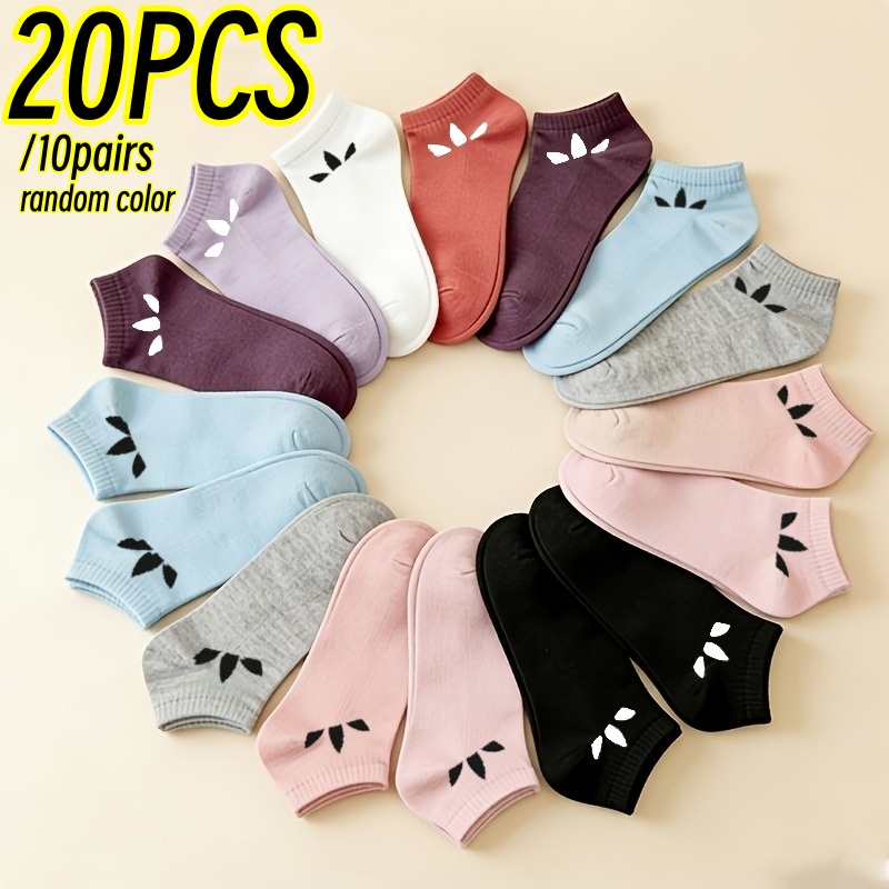 TEMU 20 piezas/10 de calcetines tobilleros elegantes unisex - Calcetines invisibles transpirables y ligeros para todas , uso diario casual, suaves,