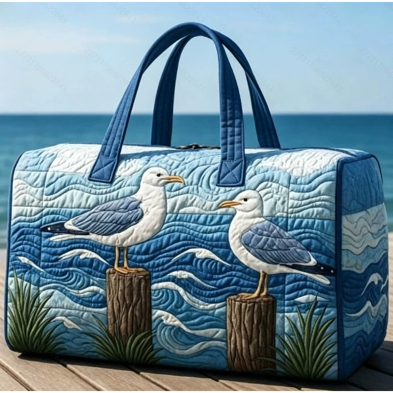 TEMU Father's Day, Valentine's Day New Unisex Bohemian-style Flat Ocean-themed Pattern Tote Bag, Luggage Bag, Printed Flat, And , Washable, Versatile