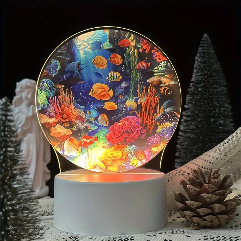 1pc Life Acrylic Night Light- Usb-powered, Energy- Table Lamp With Colorful Underwater Scene- Ideal For Bedroom, Living Room, Office Decor- Perfect Gift