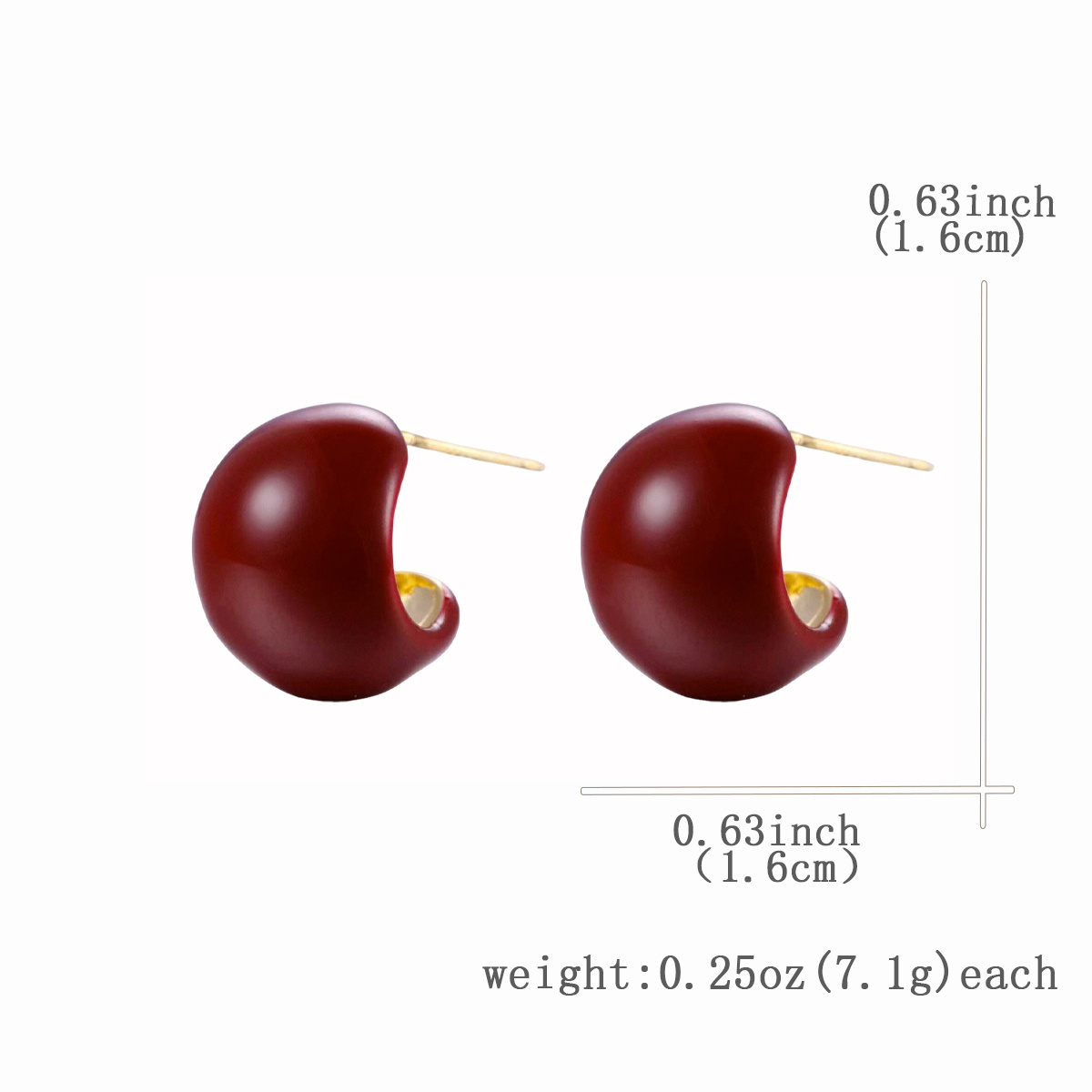 Women's Red Dome C-Shaped Elegant Circular Ring Earrings