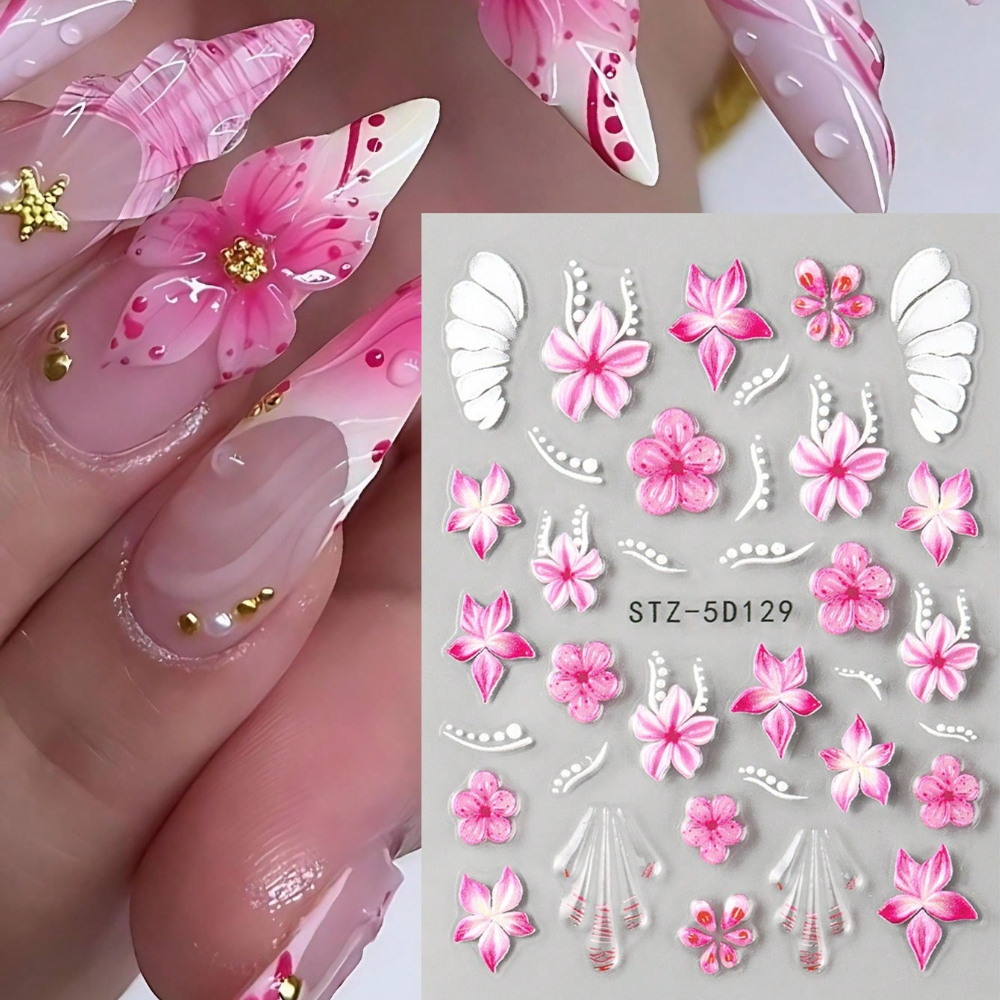 1pc Pink Flower Petal Nail Stickers, Blooming Hibiscus Self-adhesive Nail Art Decals, Wedding Nail Art Diy, Spring And Summer Nail Decorations.