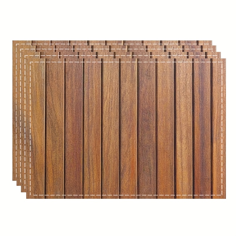 TEMU Of 2/4/6 Placemats Featuring A 2d Flat Design That Realistic Teak Wood. Wood Grain Slat Table Mats Are Ideal For Dining Tables, Restaurants, And