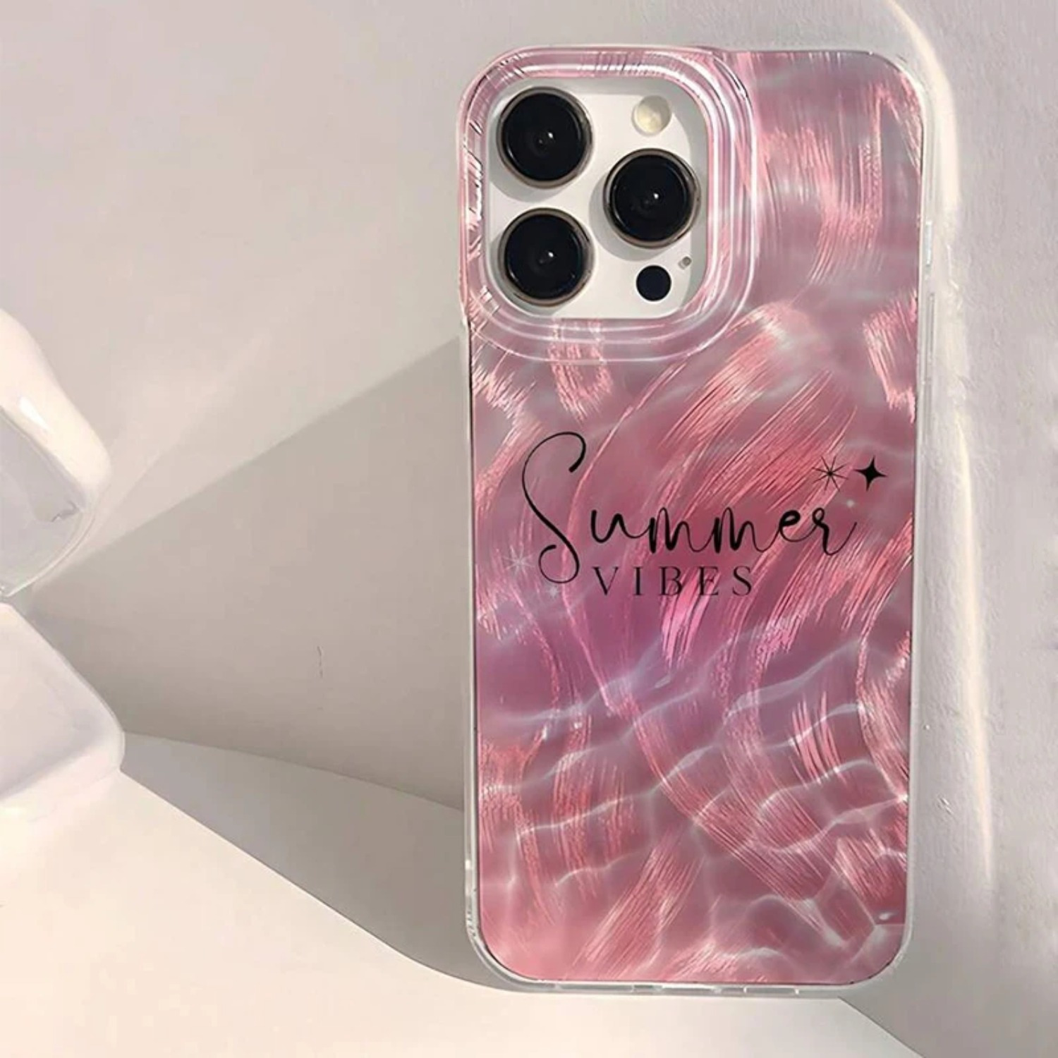 TEMU Phone Case: Pink Seaside: Lens Half-wrap Case, Suitable For Series, Series, Iphone 14 Pro Phone Case, 13 Protective Cover, 11/12, Suitable For