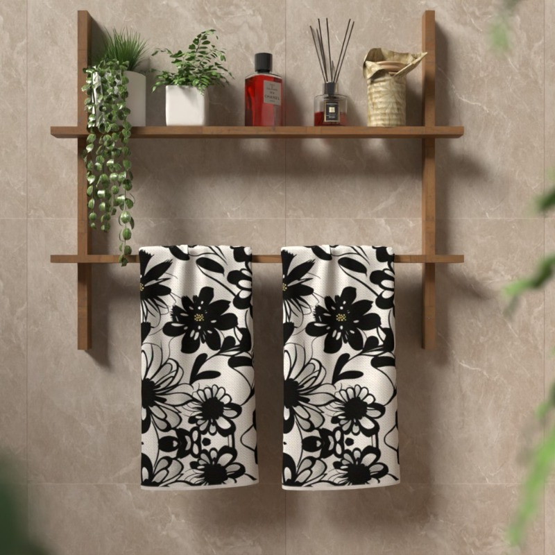 

2pcs Contemporary Floral Polyester Towels, 18x26 Inches, Super Quick Towels For Kitchen, Bathroom, Gym, Decorative, Machine Washable, Fantasy Themed Oblong Shape