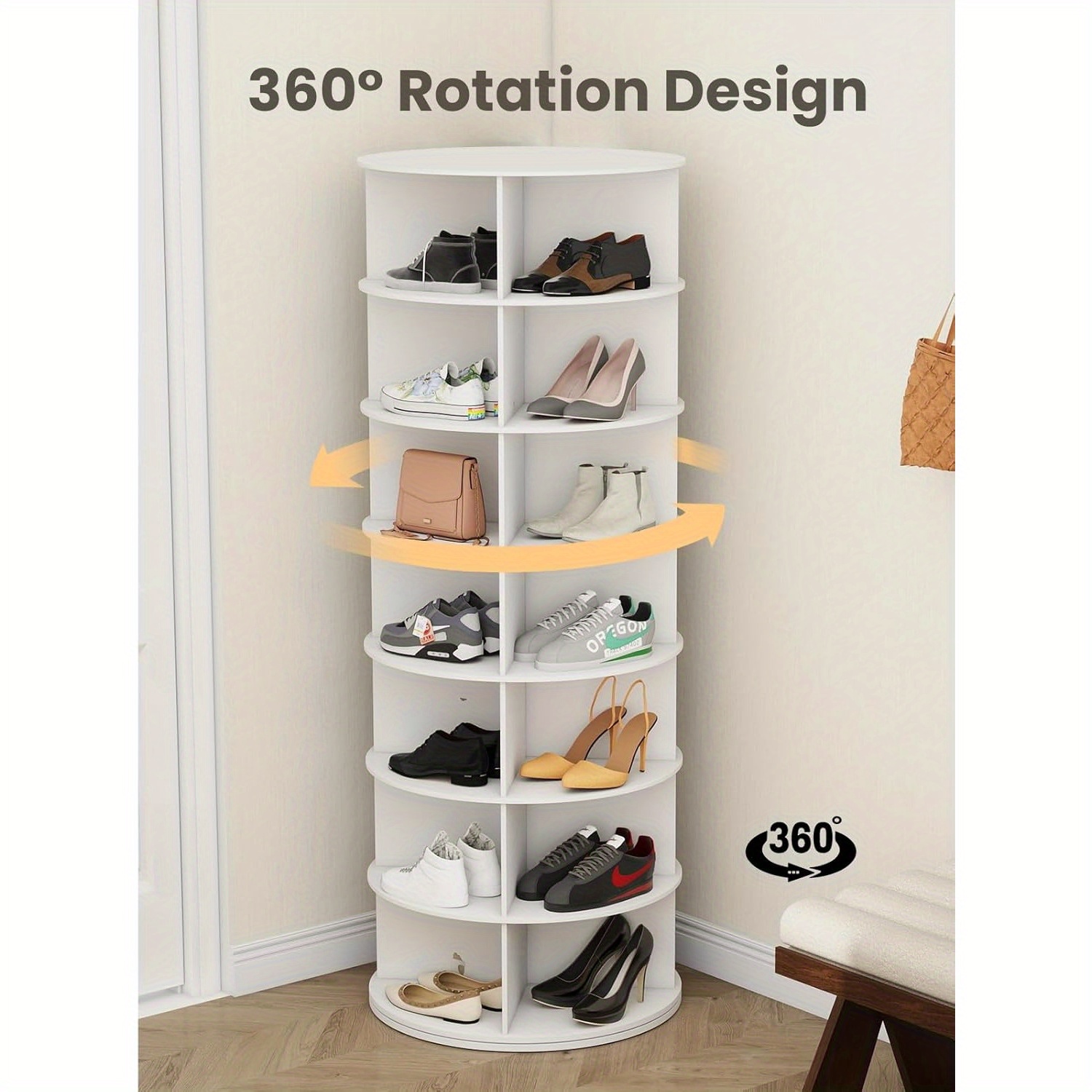 Drehbarer Schuhständer Turm 7 Ebenen für 28 Paar, drehbares  isplayregal Weiß Lazy Susan Organizer Rundes Aufbewahrungskarrusell Vertikalkärussel mit   – Für Hüte Handtaschen