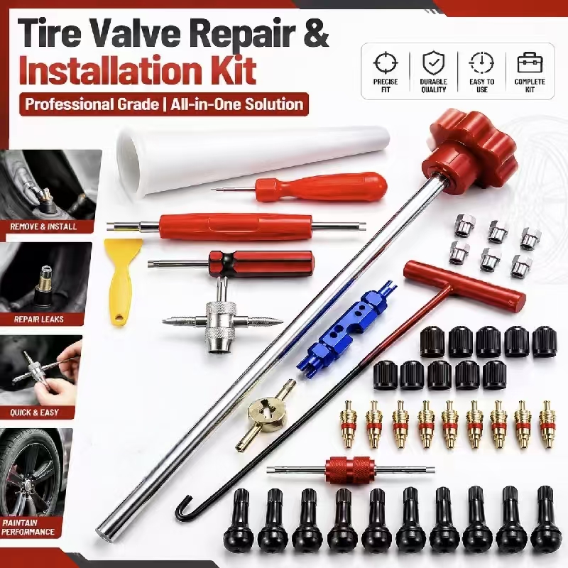 TEMU Outil de remplacement de tige de valve de pneu, extracteur et de valve, extracteur de noyau, kit de réparation de pneu chambre à air, tiges,