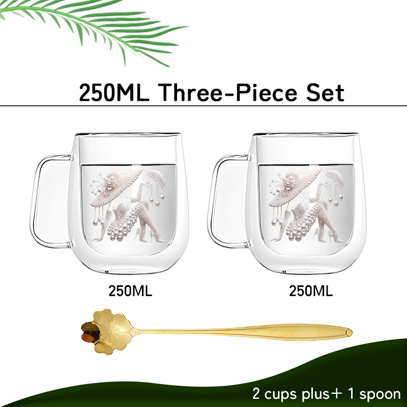 TEMU 3pcs Set, 2 Double-layered Borosilicate Glasses And 1 , Transparent And Bright, Suitable For Coffee, , Milk And Beverages. The For Office,