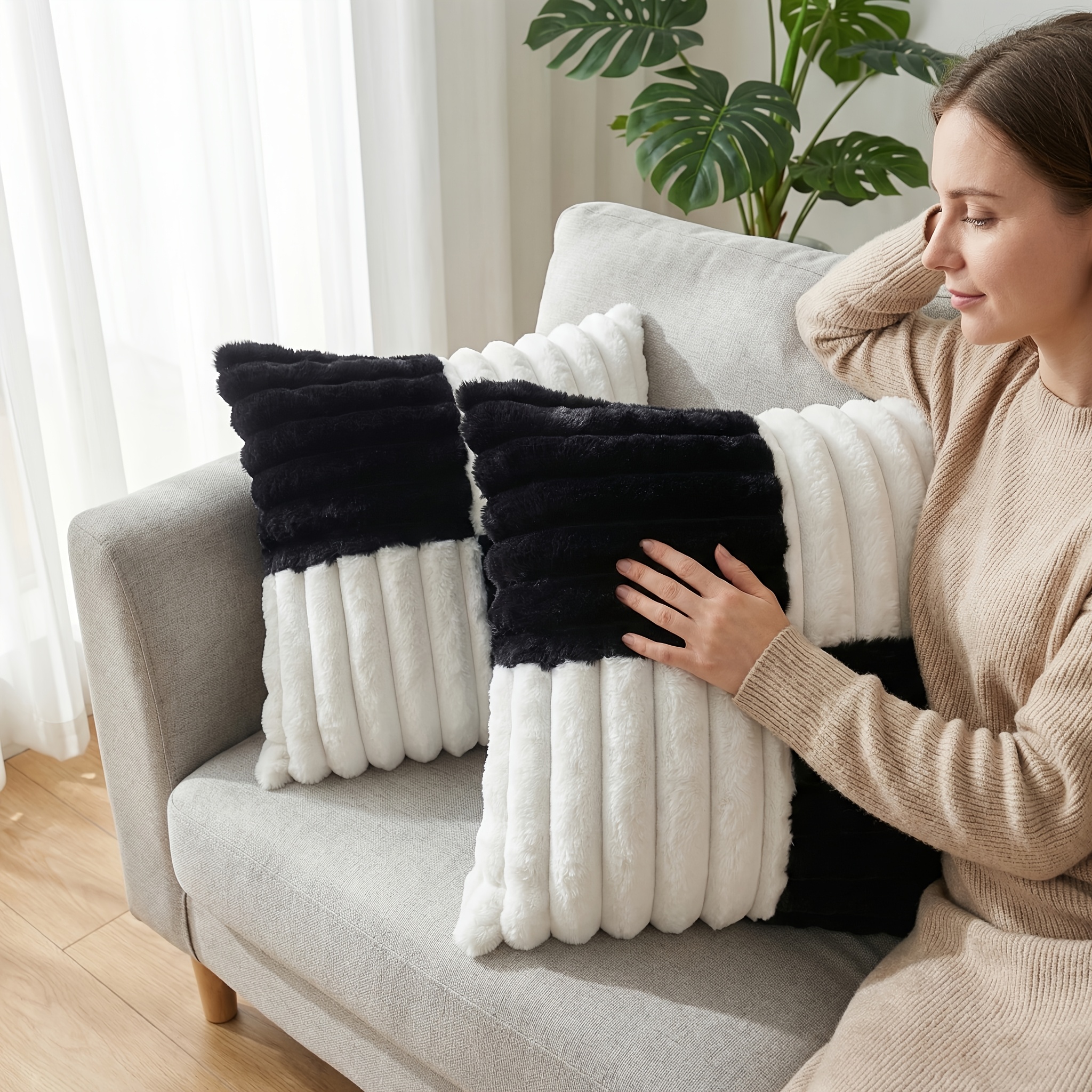 TEMU 2 Summer Light And White Contrast Color Spliced Square Pillowcases, Multiple Sizes , Skin-friendly Exquisite Fabric, Holiday Party Decoration,