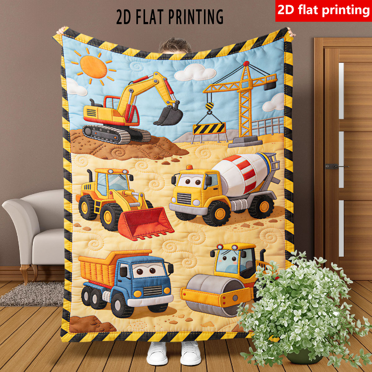 TEMU 2d Flat Printing, 1pc Cartoon Construction Vehicle Full Print Blanket, Lightweight Fleece Blanket, Used As Sofa Cover Blanket, Nap Blanket, Gift