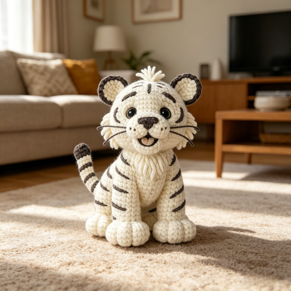 1pc cute white tiger crochet kit for beginners complete amigurumi tiger plush doll craft set with all materials yarn tools step by step instructions handmade knitted white   perfect gift for kids   home decor Product details 0