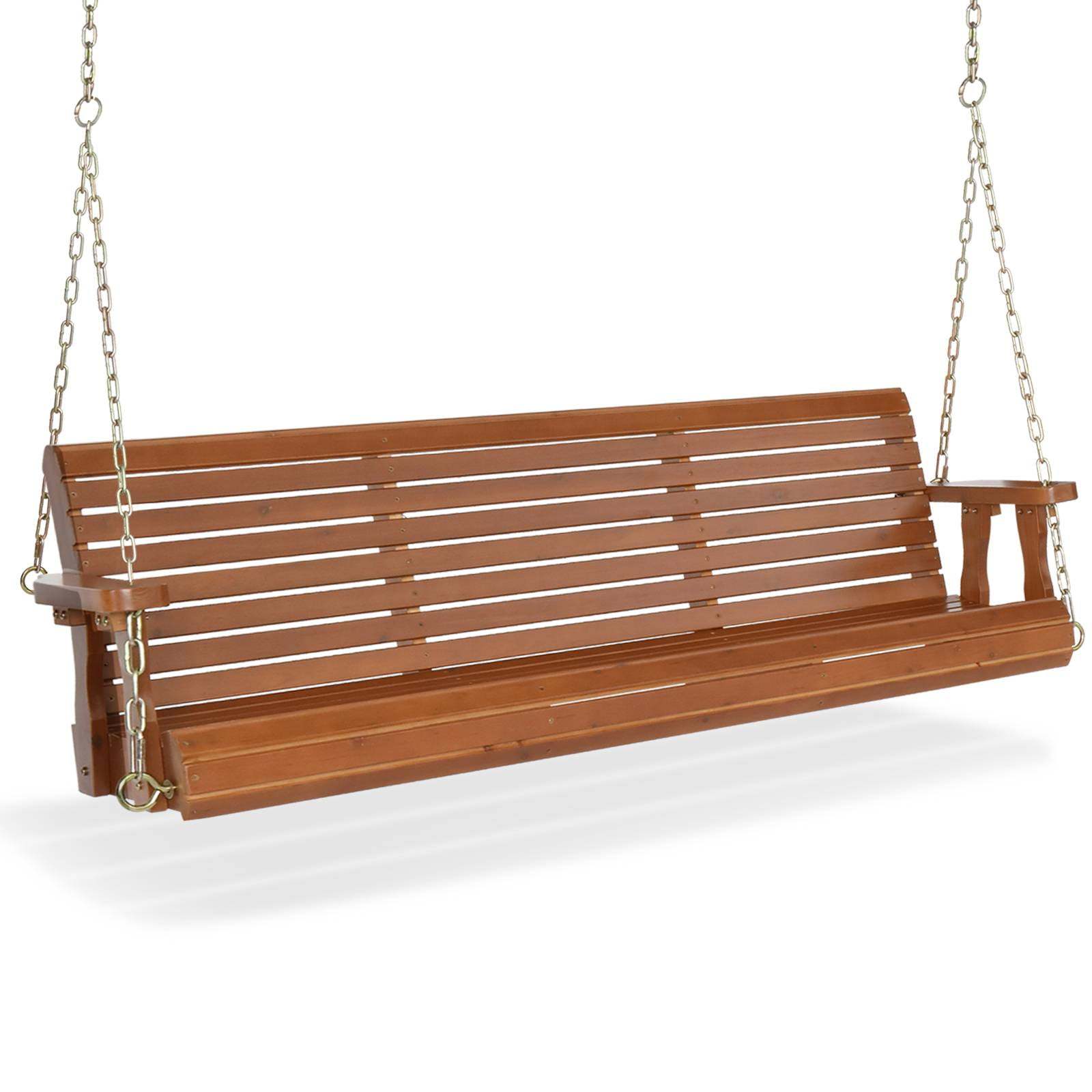 TEMU Patio Wooden Porch Chair Bench Heavy Duty 880lbs With Hanging Chains For Outdoors, 5ft, Brown