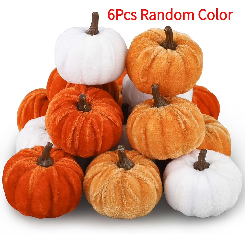 TEMU 6pcs Pumpkin Decoration Set, Realistic Pumpkin Ornaments, Perfect For Halloween, Thanksgiving, And Autumn-themed Living Room Decor, Suitable As
