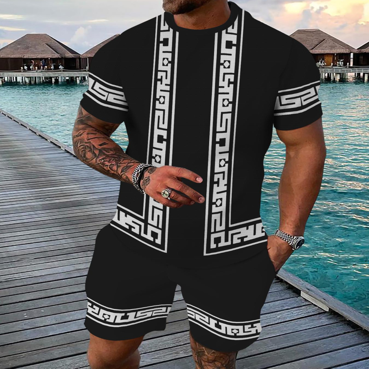 

Casual Sports Suit Breathable Outdoor Casual Men's T-shirt And Five-pants Suit Summer 3d Printing Suit Men's Adult Sports Casual Suit