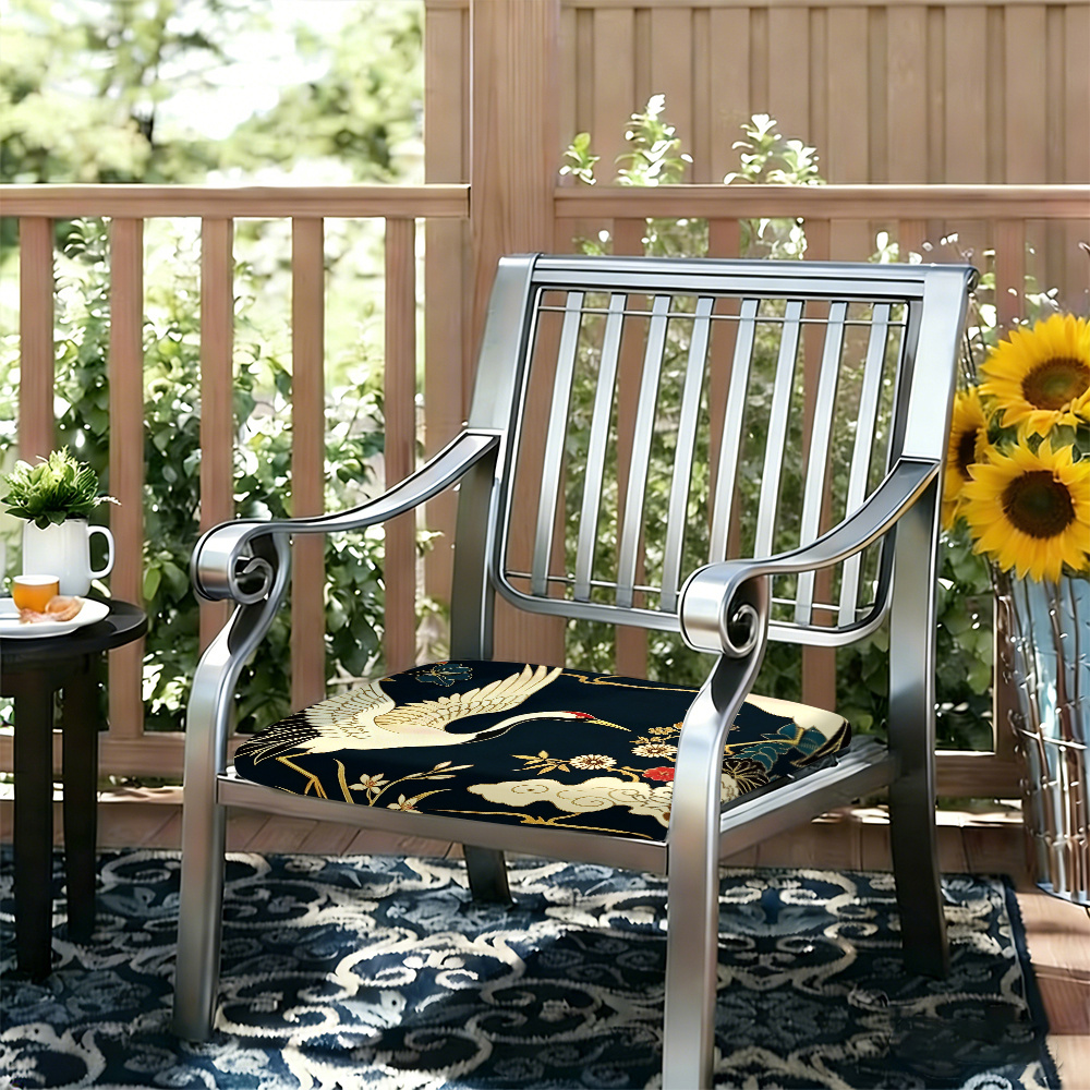 1pc Peony And Crane Pattern Courtyard Chair Seat Cushion, Indoor And Outdoor Seat Cushions, Back Cushions, Size 19.7*17.7*1.57inch, Suitable for Garden Chairs, Office Chairs And Floor Seats. Soft And Comfortable