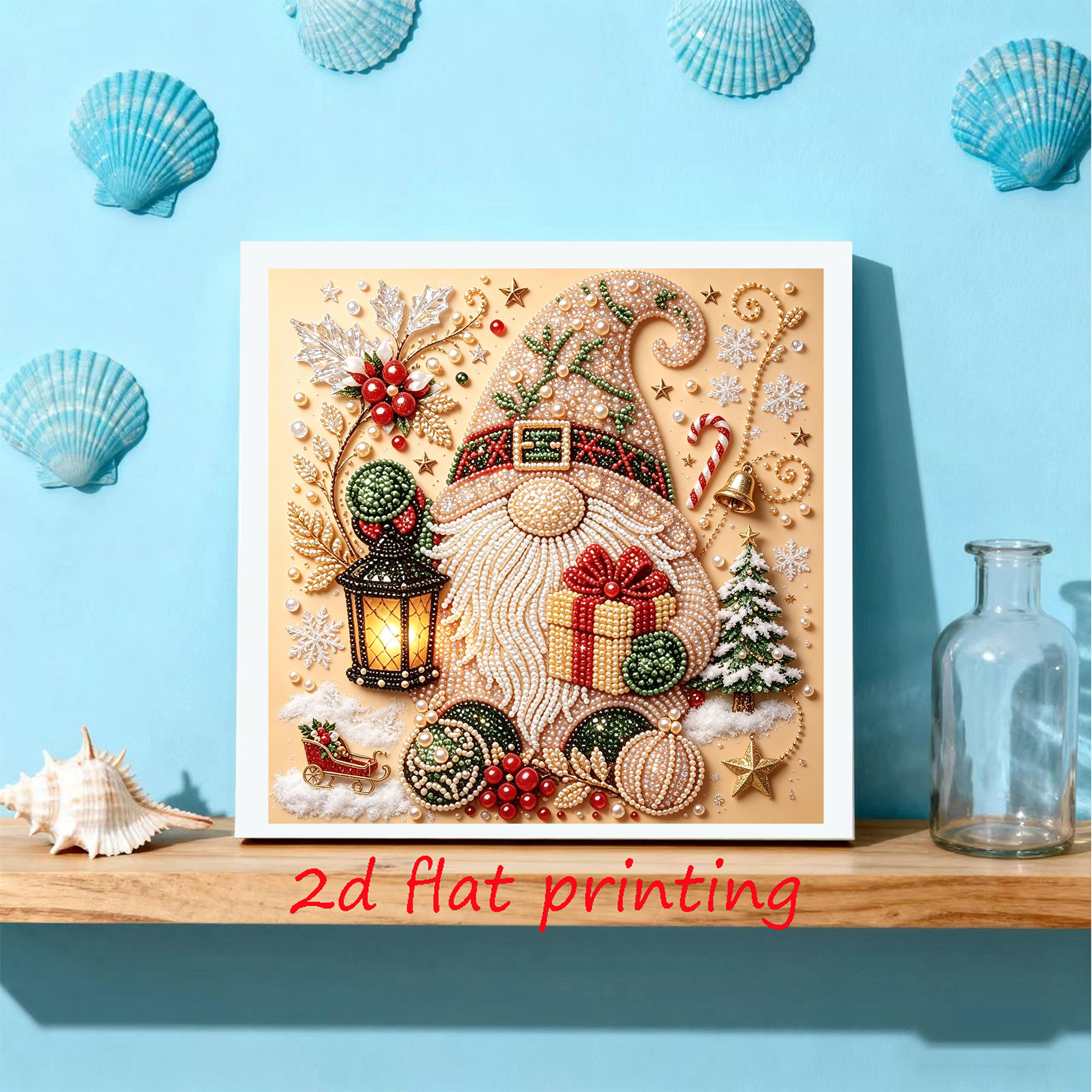 TEMU 2d Flat Printing 1 Set 11.81x11.81in Painting Featuring Christmas Gnome | 5d Diy Pearl Diamond Painting Kit Suitable For Home Wall Decor Art,