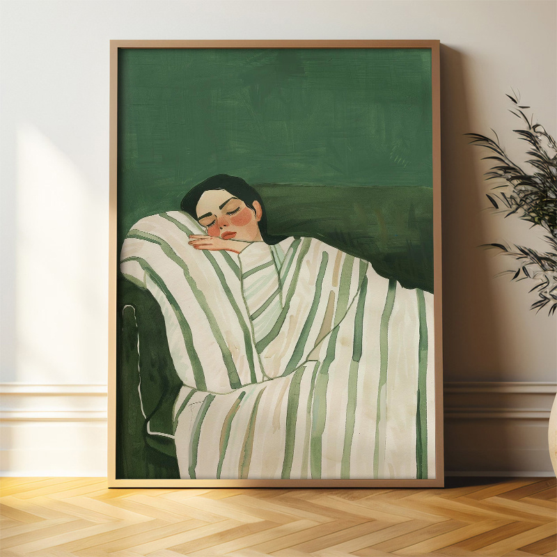 

1pc Chic Emerald Green Abstract Woman Canvas Poster - Contemporary Minimalist Striped Wall Art, Decor For Living Room, Bedroom, Hallway - Ideal Gift For , Style, Aesthetic Room Decor