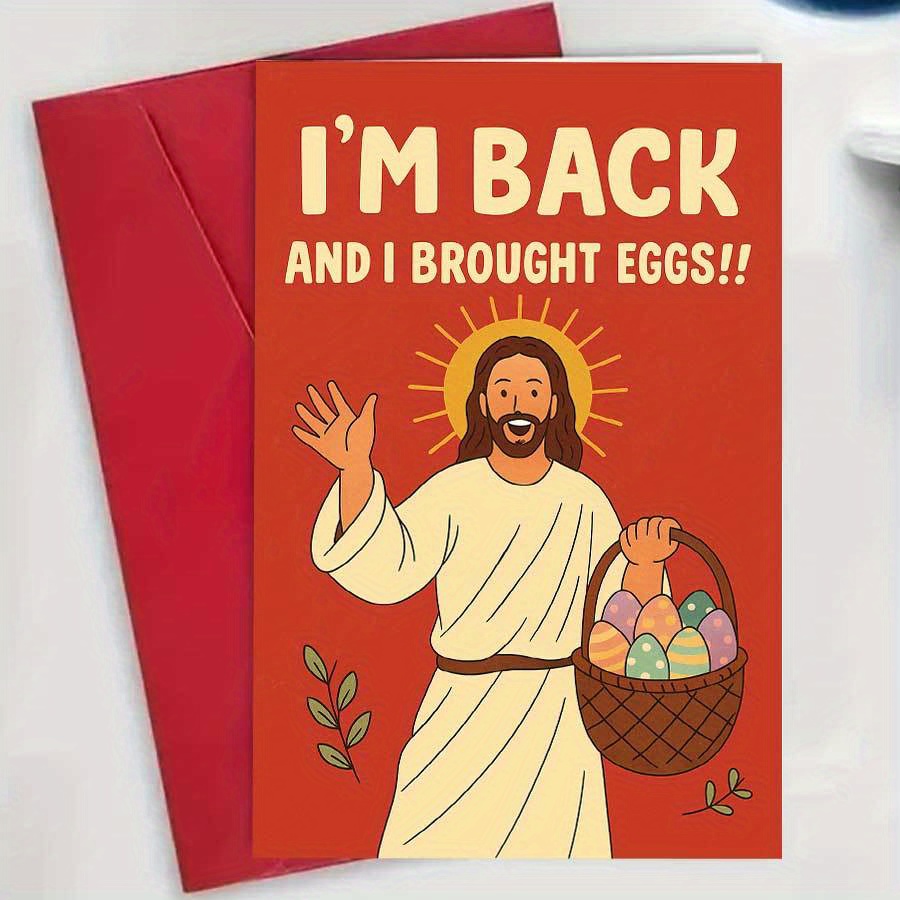 1pcfunny Easter Greeting Card With Holding Colorful Eggs Perfect For Easter Celebrations And Gift Family And Coworkers Spreading Joy And Humor.envelope + Greeting Card