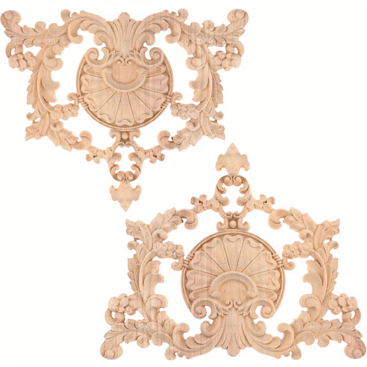 Image of 2pcs Wooden Relief Decorative Plaques 23x20cm/9.06x7.87 Inches Unpainted Carved Centerpiece Suitable For Doors, Walls, Cabinets, Dressers, Beds, Benches, Sofas Diy Furniture Decoration