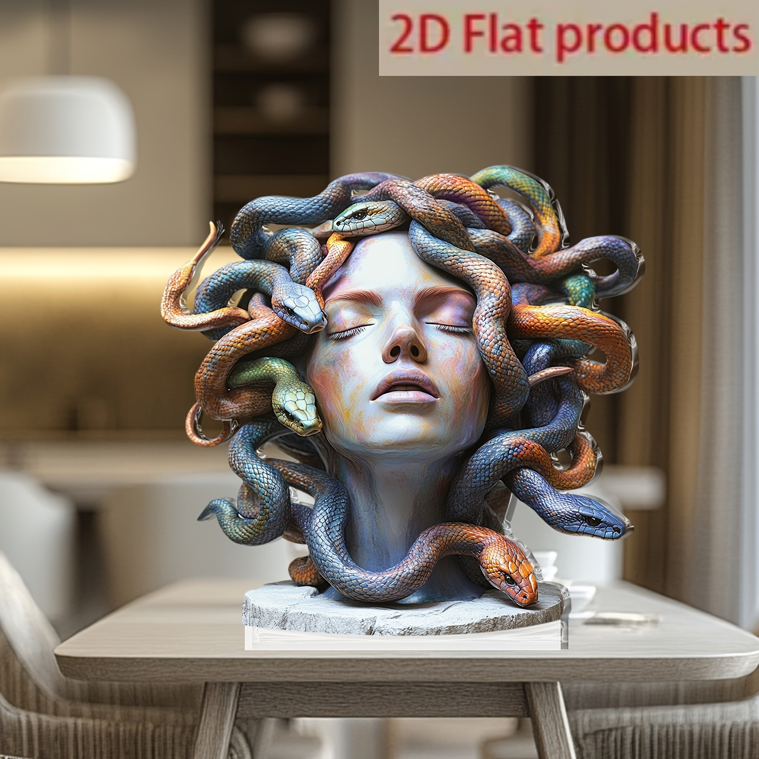 TEMU 1 pz Decorazione piatta 2D, che raffigura Medusa di multicolore, misura 5.91 pollici X 5.91 pollici. Questa da parete in stile fantasy realismo,