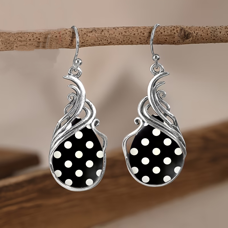 TEMU 2pcs Polka Dot Teardrop Earrings - Elegant Teardrop Pendant Dangle Earrings With Polka Dot, Minimalist Suitable For Christmas, Valentine' Gifts,