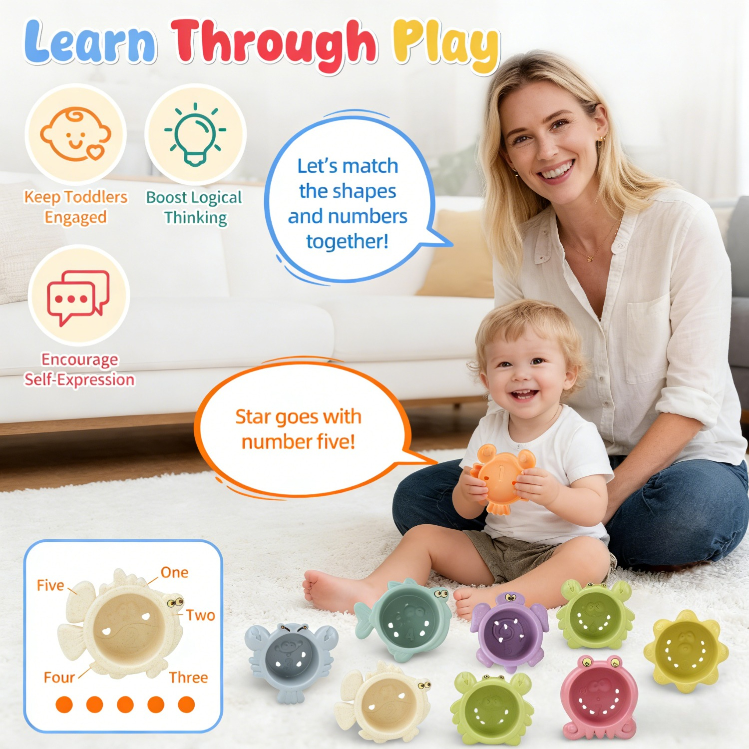 8pcs Accessory Sorting Stacking Toy for Learning