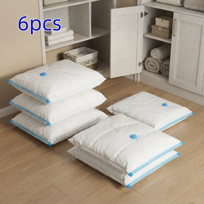 TEMU Sacs de Rangement Sous Vide 6 pièces Sacs de Compression Hermétiques pour Vêtements, Oreillers, Couettes, Couvertures et Linge de Lit, Pratiques