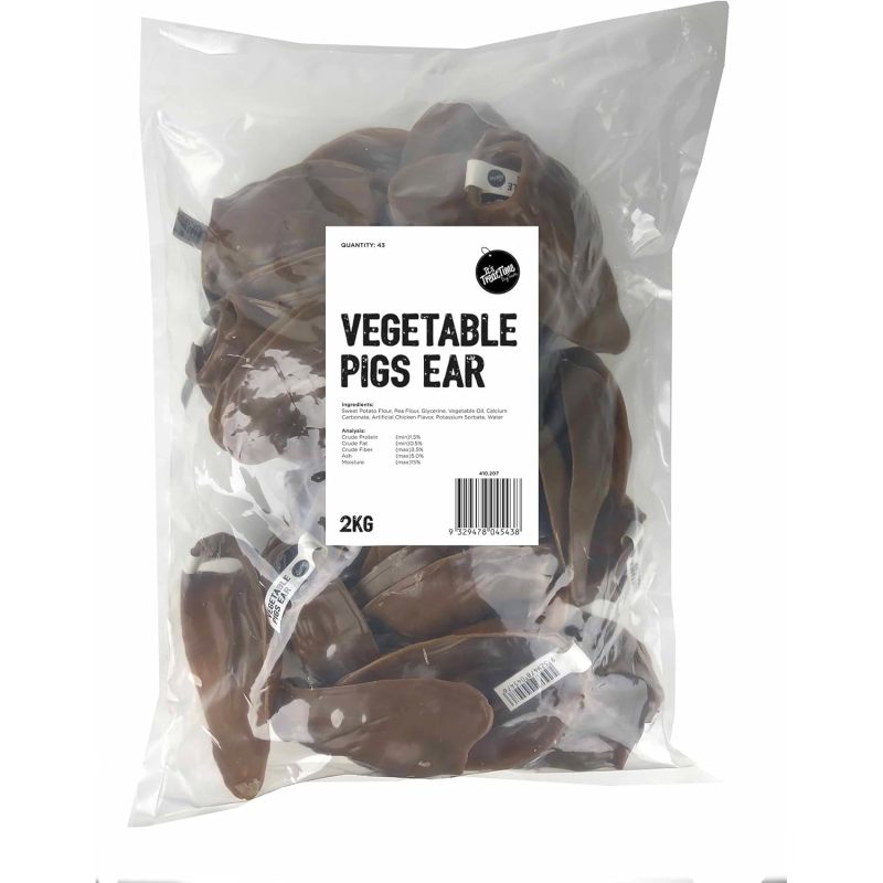 2Kg Pack of Vegetable Pigs Ear, a Dental Treat Made with Real Sweet Potato, Meat-Free, Digestible, Helps Control Tartar, And Suitable for All Dog Breeds