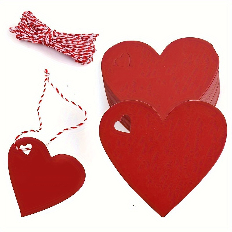 

50-pack Red Tags With Holes, Valentine's Day Gift Labels, Red Heart-shaped Hanging Cards For Birthday & Holiday Present Packaging