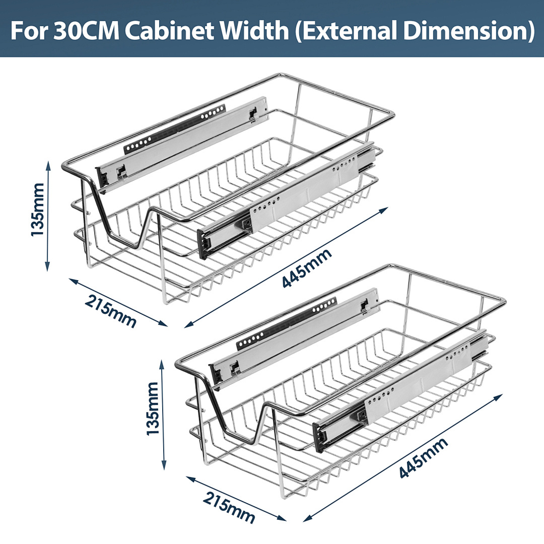 Image of 2pcs Telescopic Drawer Kitchen Cabinet Kitchen 30 40 50 60cm Kitchen Drawer Pull-out Cupboard Pull-out Storage Shelves Silver