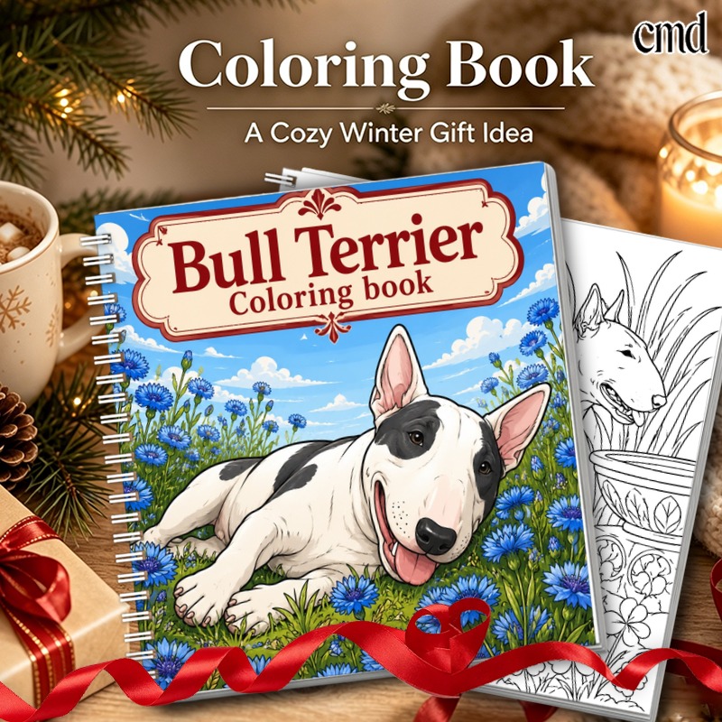TEMU Bull Terrier Coloring Book, Creativity Spiral-bound: 24 Pages Stress- Relaxing Artwork, Perfect Gift For Birthdays, Christmas, Thanksgiving, ,