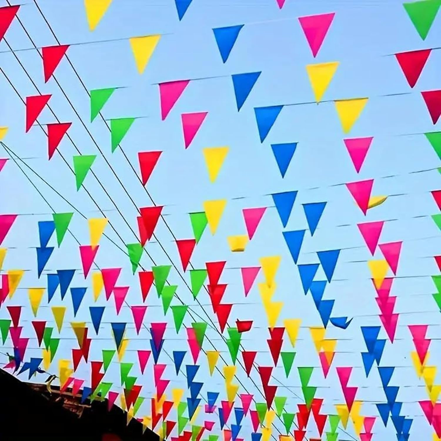 Image of 262ft 150pcs Colorful Pennant Banner Flags Multicolor Bunting String Triangle Flags Bulk, Garland For Grand Opening, Carnival Theme Birthday Party Decoration Outdoor Events Classroom Decor