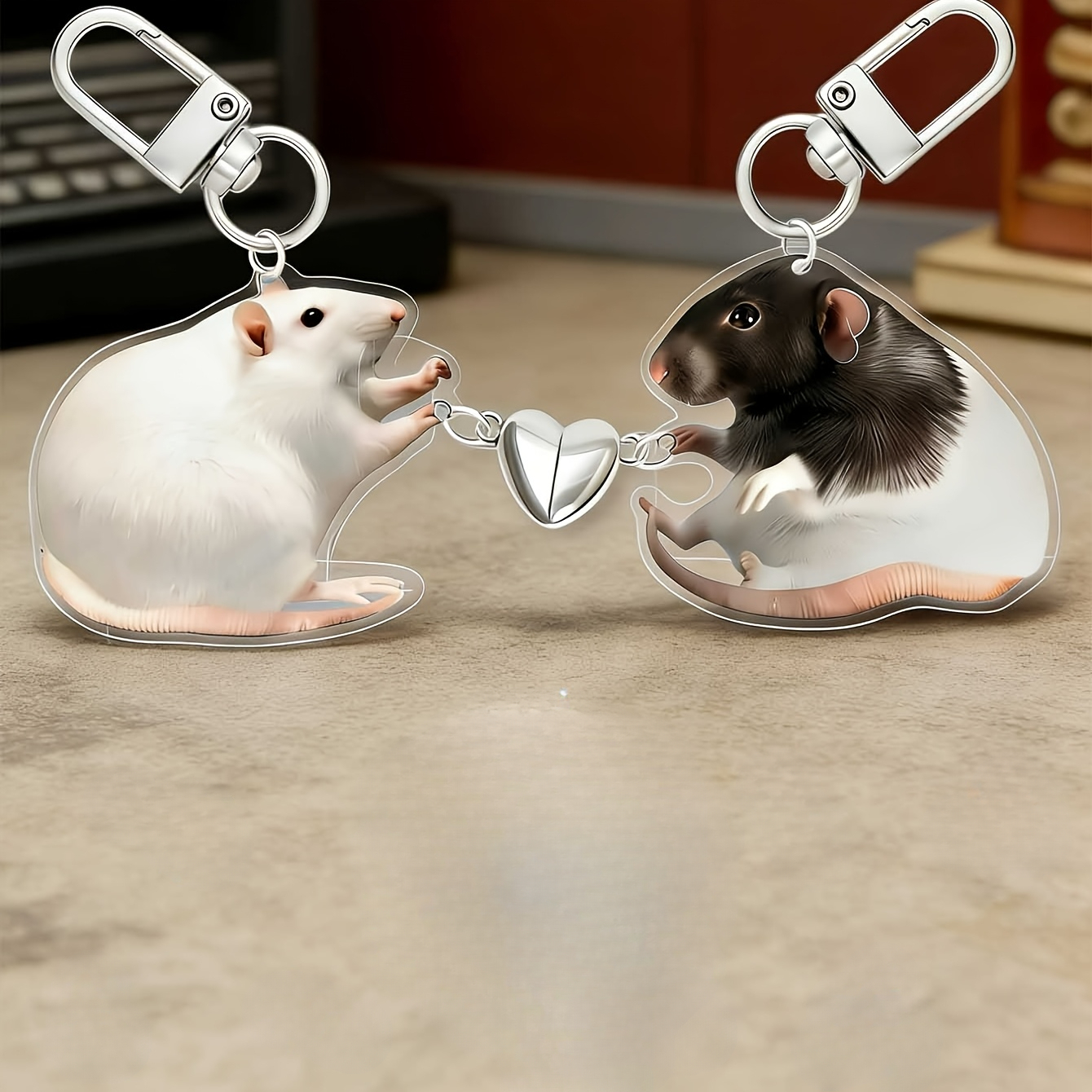 TEMU Design Plat 2D, 1 Set Porte-clés Puzzle Cœur Magnétique 2D, Couple Animal de Compagnie , Anneau de Clé en Acrylique, Accessoire Amusant Unique