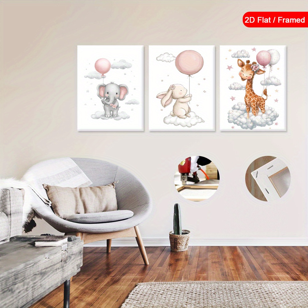 3pcs Wood Frame Pink Balloons Wall Art Prints, Unframed