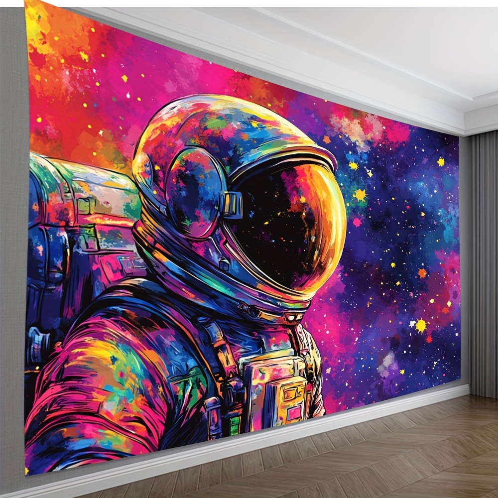 TEMU 1pc Vibrant Mural Wallpaper, Neon Space-themed Design With Astronaut & Background, Weddings, Birthdays, And Parties, No Required, Space Room
